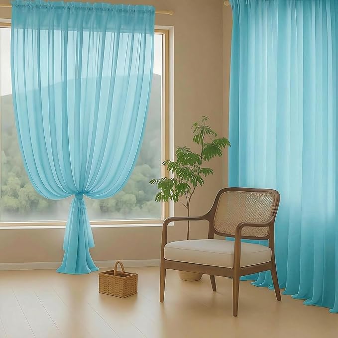 Sheer Curtains 63 Inch Length 2 Panels, Voile Sheer Curtain for Living Room, Breathable Light Filtering Modern Window Treatments, Soft Fabric Dual Rod Pocket Drapes, Aqua, 2x42Wx63L Inches