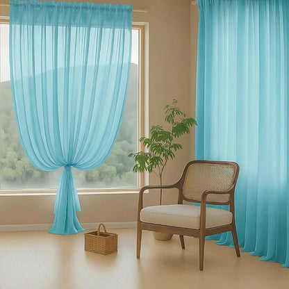 Sheer Curtains 63 Inch Length 2 Panels, Voile Sheer Curtain for Living Room, Breathable Light Filtering Modern Window Treatments, Soft Fabric Dual Rod Pocket Drapes, Aqua, 2x42Wx63L Inches