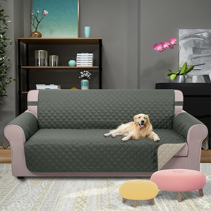 U-NICE HOME 4 Seater Sofa Cover 91 Inch Large Couch Covers for 4 Cushion Couch with Elastic Straps Water Resistant Furniture Protector Cover for Pets Cat (Sofa XX-Large, Grey/Beige)