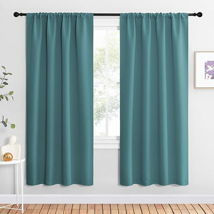 NICETOWN Blackout Curtains for Living Curtains, Sea Teal, 2 Panels, 42 by 72, Room Darkening Window Curtain Panels, Easy-Care Solid Thermal Insulated Draperies/Drapes for Daughter Room