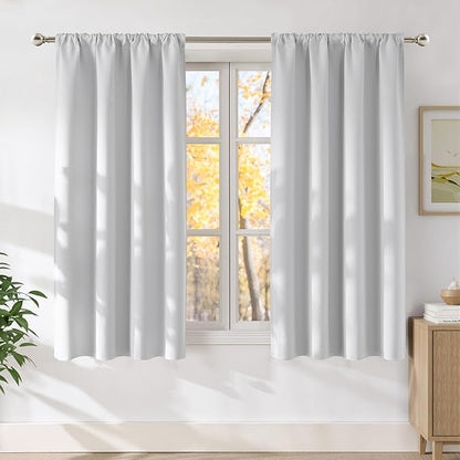 NICETOWN Greyish White Faux Linen Room Darkening Rod Pocket Curtains 63 inch Length, W42 x L63, Light Blocking Thermal Insulated Noise Reducing Drapes for Bedroom Living Room Farmhouse Decor, 2 Panels