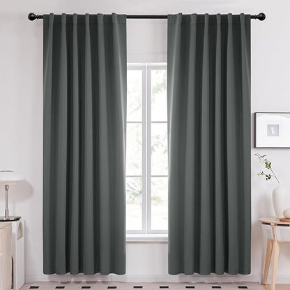Deconovo Long Blackout Patio Door Curtains Back Tab and Rod Pocket Thermal Insulated Room Darkening Curtains for Window 52Wx108L Inch Dark Grey 2 Panels
