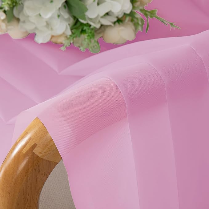 Chyhomenyc Pink Sheer Valances for Windows - Light Filtering Small Kitchen Curtains, Rod Pocket Short Top Window Treatment Decor for Living Room Bathroom Basement, 42Wx16L inches, 2 Panels