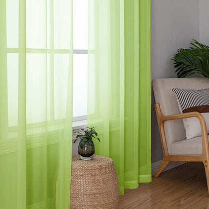 Lecloud Lime Sheer Curtains for Living Room 54 Inch Length 2 Pcs, Solid Color Voile Rod Pockets Lightweight Drapes, Vintage Airy Farmhouse Curtains for Bedroom Dining Room, Each Panel 42" W x 54" L