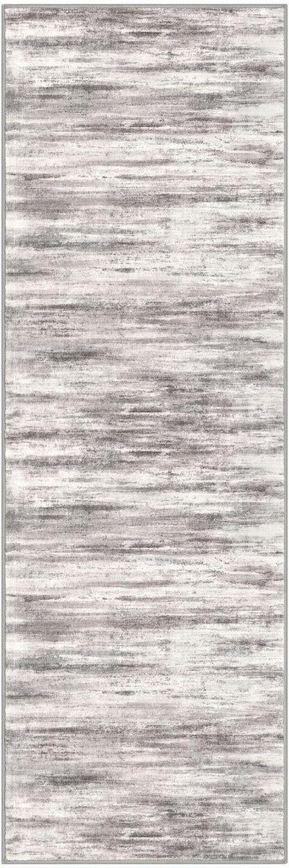 KOZYFLY Modern Abstract Hallway Runner Rug, 2.6x8 Washable Rug Runner Non-Slip Soft Striped Kitchen Runner Rugs, Print Grey/Light Beige/Brown Carpet Runner for Entryway Bathroom