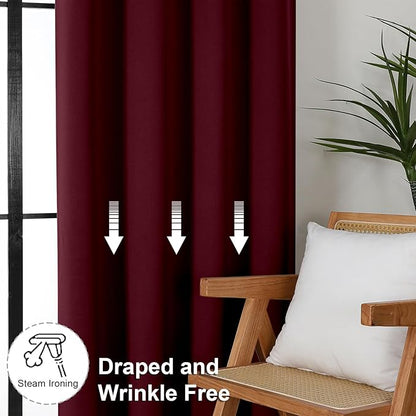 Simplebrand Ava Burgundy Short Blackout Curtains for Bedroom 54 Inches Long 2 Panels Set, Solid Thermal Insulated, Energy Saving Window Treatment Curtains Blackout Drapes, W40 x L54 Inch, Burgundy