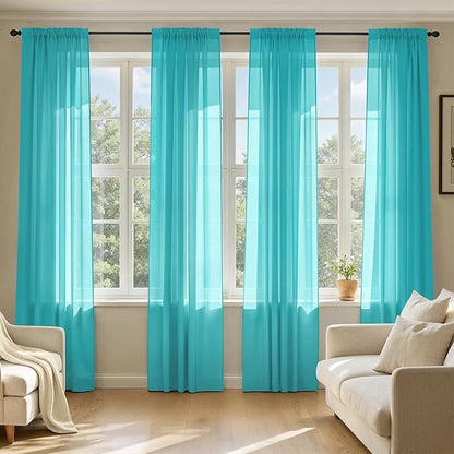 MIULEE Turquoise Sheer Curtains 84 Inches Long, 4 Panels Set, Light Filtering Rod Pocket Voile Drapes for Living Room and Bedroom, Airy Soft Fabric Window Treatments, 42 x 84 Inches