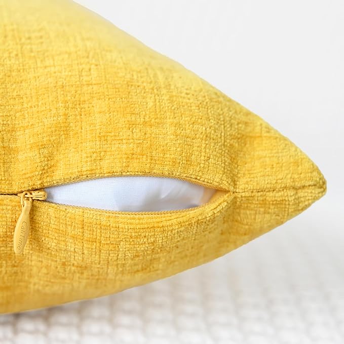 CaliTime Throw Pillow Covers Decorative 16 X 26 Inches Pack of 2 Cozy Chenille Cushion Cases for Couch Sofa Bed Living Room Home Mustard Yellow