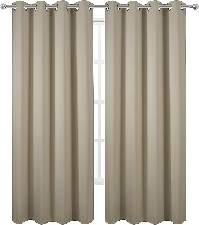 LEMOMO Beige Thermal Blackout Curtains/52 x 95 Inch/Set of 2 Panels Room Darkening Curtains for Bedroom