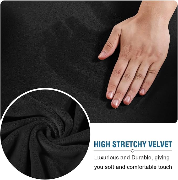 H.VERSAILTEX High Stretch Sofa Slipcover 4 Piece Cover Velvet Furniture Protector Form Fit Thick Velvet Extra Large Sofa Cover for 3 Cushion Couch Width Up to 97 Inch (Large Sofa, Jet Black)