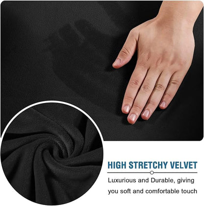 H.VERSAILTEX High Stretch Sofa Slipcover 4 Piece Cover Velvet Furniture Protector Form Fit Thick Velvet Extra Large Sofa Cover for 3 Cushion Couch Width Up to 97 Inch (Large Sofa, Jet Black)