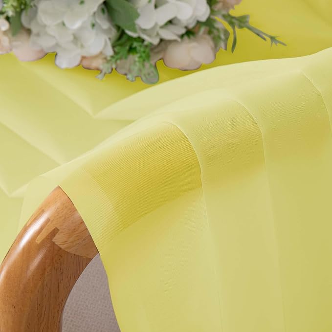 OWENIE Short Lemon Sheer Curtains 30 Inch Length 2 Panels Set, Kitchen Curtains Tiers Light Filtering Rod Pocket Cafe Curtain for Basement Bathroom Small Half Window, 42" W x 30" L, Lemon