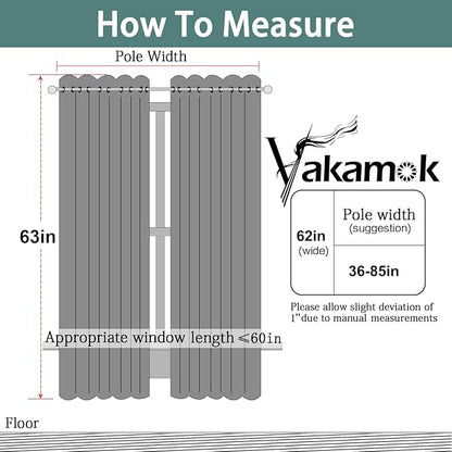 Yakamok Blackout Curtains Room Darkening Thermal Insulated Window Panels,Solid Grommet Top Drapes for Bedroom/Living Room(62Wx63L, Dark Green, 2 Panels)