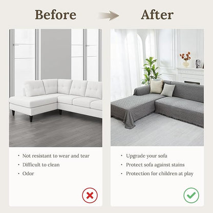 HOMERILLA Sectional Couch Covers for Sectional Sofa L Shaped Sofa Cover Blanket 2 Pieces L Shape Furniture Protector for Pets Dogs (Light Grey, Large)