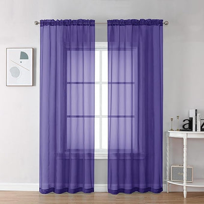 Chyhomenyc Purple Sheer Curtains 78 Inches Long 2 Panels Set for Living Room, Light Filtering Voile Lightweight Bedroom Curtains, Rod Pocket Solid Window Treatment Drapes, Each 42W x 78L