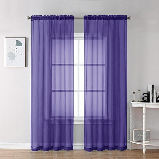 Chyhomenyc Purple Sheer Curtains 78 Inches Long 2 Panels Set for Living Room, Light Filtering Voile Lightweight Bedroom Curtains, Rod Pocket Solid Window Treatment Drapes, Each 42W x 78L