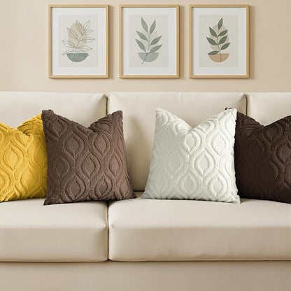 decorUhome Throw Pillow Covers 12x20 Inch Set of 2, Soft Plush Faux Wool Brown Solid Couch Pillow Covers, Accent Farmhouse Neutral Rectangle Pillow Cases for Sofa Bed Living Room
