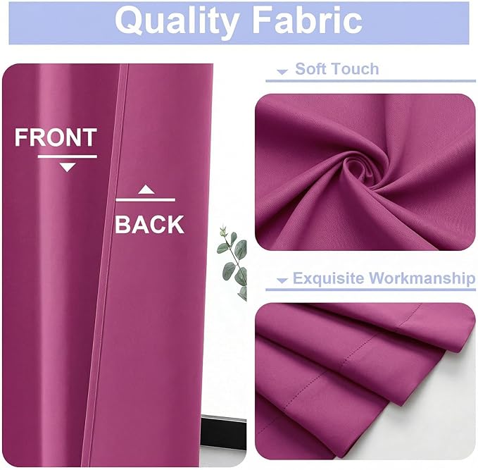 Simplebrand Ava Hot Pink Short Blackout Curtains for Bedroom 54 Inches Long 2 Panels Set, Solid Thermal Insulated, Energy Saving Window Treatment Curtains Blackout Drapes, W40 x L54 Inch
