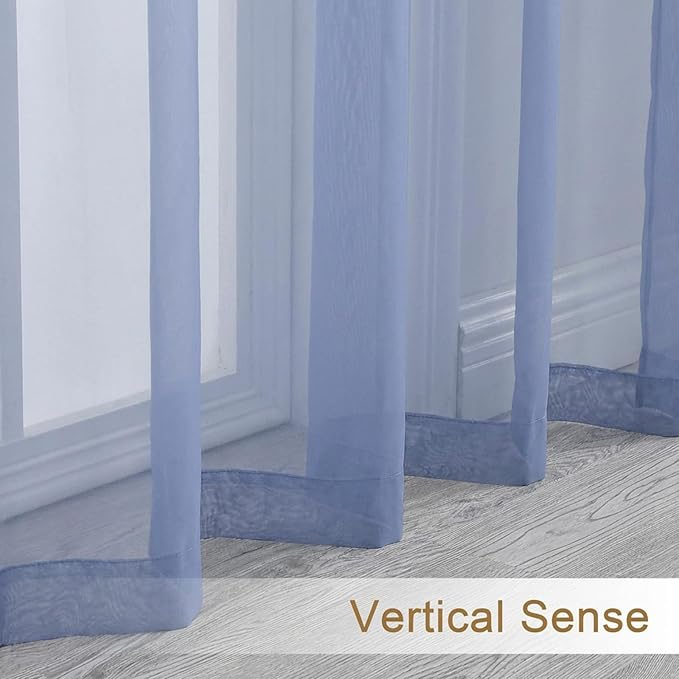 Chyhomenyc Sheer Curtains 36 inch Length 2 Panels Set - Light Filtering Voile Rod Pocket Short Window Curtians for Bathroom Living Room Farmhouse Small Windows, 42Wx36L inches, Denim Blue