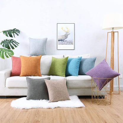HPUK Linen Throw Pillow Covers Pack of 2, 20x20 Inch Accent Cushion Covers for Living Room, Bedroom, Decorative Solid Color Pillow Covers for Couch, Sofa, Chair, Natural