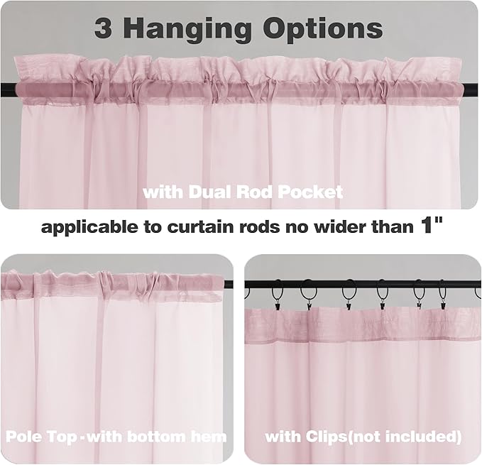 Chyhomenyc Blush Pink Sheer Curtains 90 Inches Long 2 Panels, Light Filtering Blush Pink Curtains for Living Room, Soft Gentle Voile Rod Pocket Bedroom Window Drapes, 59Wx90L Inch, 2PCS