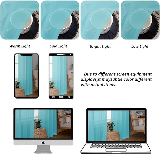 Chyhomenyc Sheer Curtains 54 Inch Long 2 Panels Set, Light Filtering Short Soft Airy Short Cafe Curtains, Modern Rod Pocket for Dinning Living Room Bedroom, Each 42Wx54L in, 2PCS, Aqua