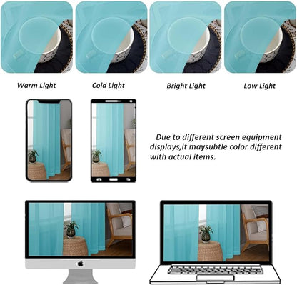 Chyhomenyc Sheer Curtains 63 Inch Length 2 Panels Set, Light Filtering Rod Pocket Window Curtain Treatment Drapes for Bedroom Living Room, Each 42Wx63L, Set of 2, Aqua