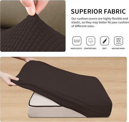 Easy-Going Stretch 4 Pieces Couch Cushion Covers for Sectional Sofa Left/Right L Shape Chaise Lounge Sofa Seat slipcover Anti-Slip Sofa Cover Soft (3 Seater + 1 Chaise, Chocolate)