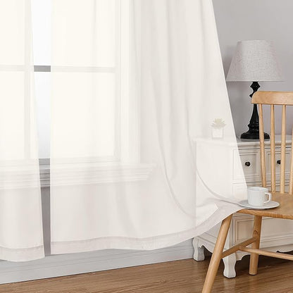 Simplebrand Rod Pocket Top Solid Voile Sheer Curtains for Bedroom, 54 Inch Length Drapes Set of 2, Lightweight and Light Filtering Elegant Ivory Curtains Panels Window Treatment, 42W×54L, Ivory