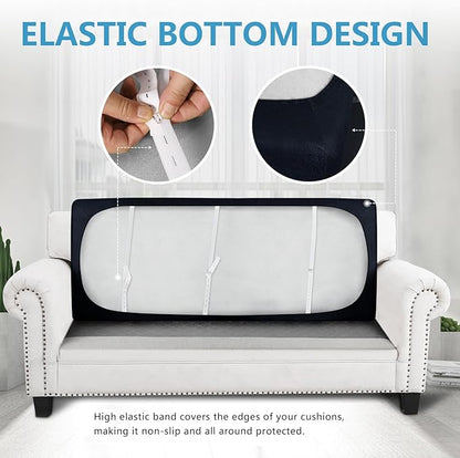 Leather Look Couch Cushion Covers Sofa Seat Slipcovers Sets Couches Furniture Protector for Sectional Armchair Loveseat Pets Kids Stretch Spandex Fabric (1 Cushion Sofa, Navy)