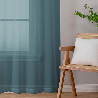 OWENIE Sheer Curtains, 63 inch Length Set of 2, Rod Pocket Light Weight Voile Curtains & Drapes for Bedroom & Living Room, Each 42Wx63L inch, Dusty Blue