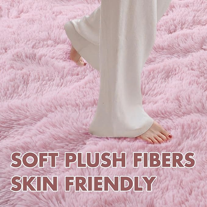 5x7 Ft Pink Rugs for Bedroom Girls, Shag Fluffy Area Rug for Living Room, Ultra Soft Furry Rug Indoor Carpet for Kids Room Nursery Home Decor