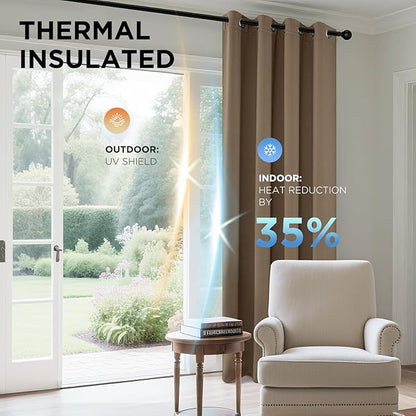 Joydeco Blackout Curtains 72 Inch Length 2 Panels Set, Thermal Insulated Long Curtains& Drapes 2 Burg, Room Darkening Grommet Drapes for Living Room Bedroom Window (W52 x L72 Inch, Khaki)