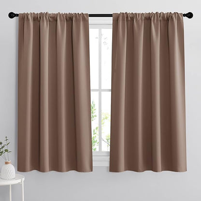 RYB HOME 54 inch Blackout Curtains for Living Room, Rod Pocket Thermal Insulated Small Window Drapes Room Darkening Shades for Bedroom Studio Dorm, W 42 x L 54 inch, Set of 2 Panels, Mocha