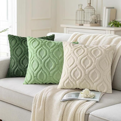 decorUhome Throw Pillow Covers 16x16 Inch Set of 2, Soft Plush Faux Wool Forest Elf Solid Couch Pillow Covers, Accent Farmhouse Neutral Square Pillow Cases for Sofa Bed Living Room