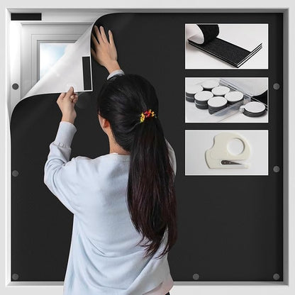 BKSAI 100% Blackout Window Cover, Portable Magnetic Black Out Curtains for Window, Black Out Shades No Drill Cuttable Blackout Blinds for Bedroom, RV, Nursery, Media Room, 158x57 inch