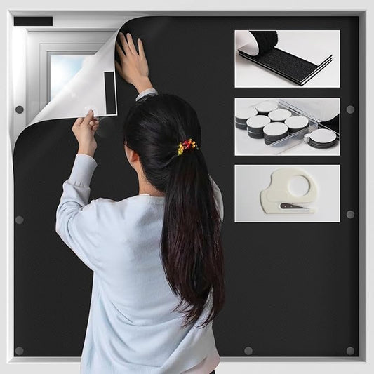 BKSAI 100% Blackout Window Cover, Portable Magnetic Black Out Curtains for Window, Black Out Shades No Drill Cuttable Blackout Blinds for Bedroom, RV, Nursery, Media Room, 158x57 inch