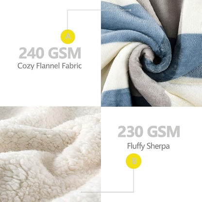 PU MEI Sherpa Throw Blanket for Couch Sofa 50“*60”-Fuzzy Soft Cozy Fleece Thick Warm Blanket for Winter, Soft Throws Plush Fluffy Lattice Flannel Blankets (Grey-Soft Blue)