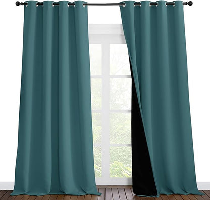 NICETOWN 100% Blackout Curtains 102 inches Long, Noise Reduction Window Treatment Curtains, Thermal Insulated Energy Smart Drapes and Draperies for Apartment Decor, Sea Teal, Set of 2, 55 inches W