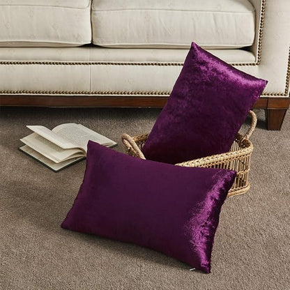 GIGIZAZA Purple 12x20 Lumbar Velvet Decorative Throw Pillow Covers for Sofa Bed 2 Pack Soft Cushion Cover
