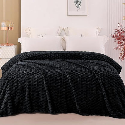 Exclusivo Mezcla Fleece Twin Blanket for Bed, Extra Large Fuzzy Black Bed Blankets, Soft Cozy Plush Sofa Throws for All Seasons, 60x80 Inches