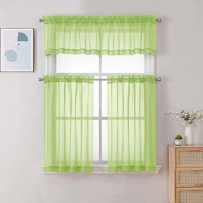 Chyhomenyc Lime Sheer Curtains 30 inch Length 2 Panels, Light Filtering Voile Rod Pocket Short Window Curtians for Bathroom Living Room Farmhouse Small Windows, 42Wx30L inches