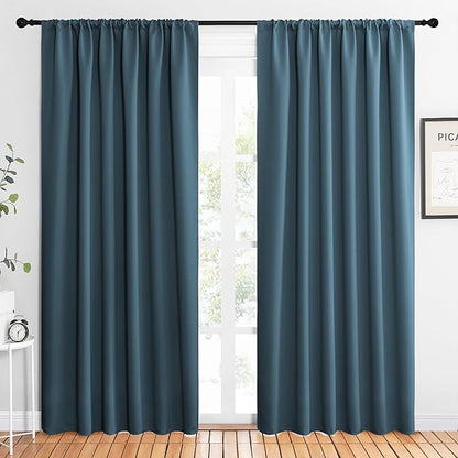NICETOWN 2 Panels Blackout Curtains, Rod Pocket Thermal Insulated Drapes 84 inches Long, Easy-Care Modern Home Decoration Sunshades for Guest Room, Living Room, Office, 62 x 84 Inch, Smoky Blue