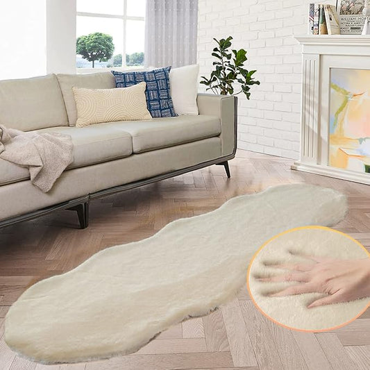 ORINOVA Shag Polyester Bunny Washable Fluffy Rug Runners for Hallways Camel Plush Area Rugs for Living Room Bedroom Sheepskin Rug 2x6 Shaped Nursery Rugs