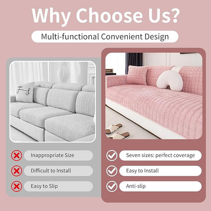 Velvet Couch Cover, Washable Sectional Sofa Cover, Anti Slip Sofa Slipcover for 3 Cushion Couch Sofa L Shaped Armrest Backrest, Furniture Protector Covers for Pets Kids(1PC,Pink,36"×36")