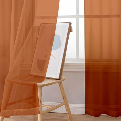 OWENIE Sheer Curtains 54 inches Long for Living Room Bedroom, Rod Pocket Light Filtering Voile Sheers Panels Drapes Small Window Treatments 2 Panels, 42" W x 54" L, Orange