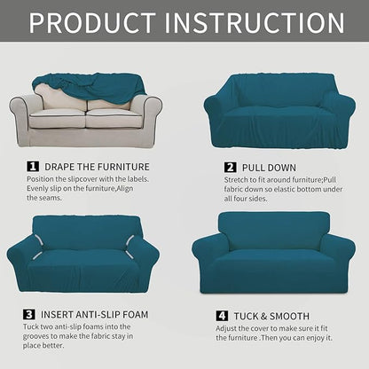 Easy-Going Stretch Oversized Chair Sofa Slipcover 1-Piece Couch Sofa Cover Furniture Protector Soft with Elastic Bottom for Kids Spandex Jacquard Fabric Small Checks Peacock Blue