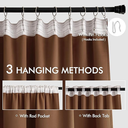 MIULEE Back Tab Blackout Curtains 84 Inch Length 2 Panels Set for Living Room Bedroom, Rod Pocket/Pinch Pleated Thermal Insulated Room Darkening Light Blocking Curtains 52x84 Inch, Cappuccino Brown