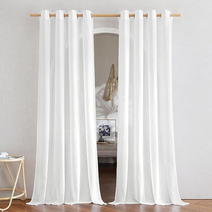NICETOWN Rustic Linen 144 inch Long Curtains for Living Room, Grommet Privacy Added Thick Linen Weave with Light Filter Window Curtains & Drapes for Bedroom, White, W55 x L144, 2 Panels