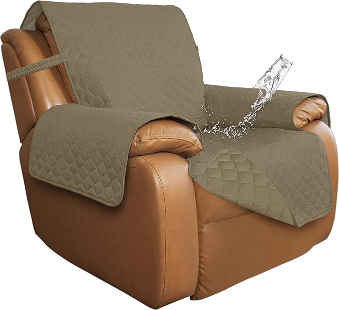 ISSUNTEX Double Protection 100% Waterproof Recliner Covers for Living Room, Reversible Furniture Protector Recliner Couch Sofa Slipcover for Dogs, Pets, Kids (Oversized Recliner, Beige/Beige)